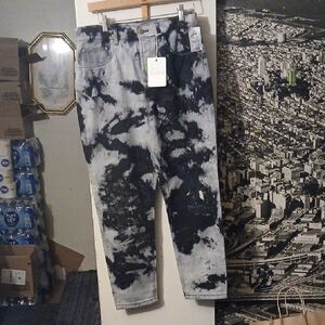 Elan Men's Tie-Dye Black and Gray Relaxed Jeans Size Medium Button Fly